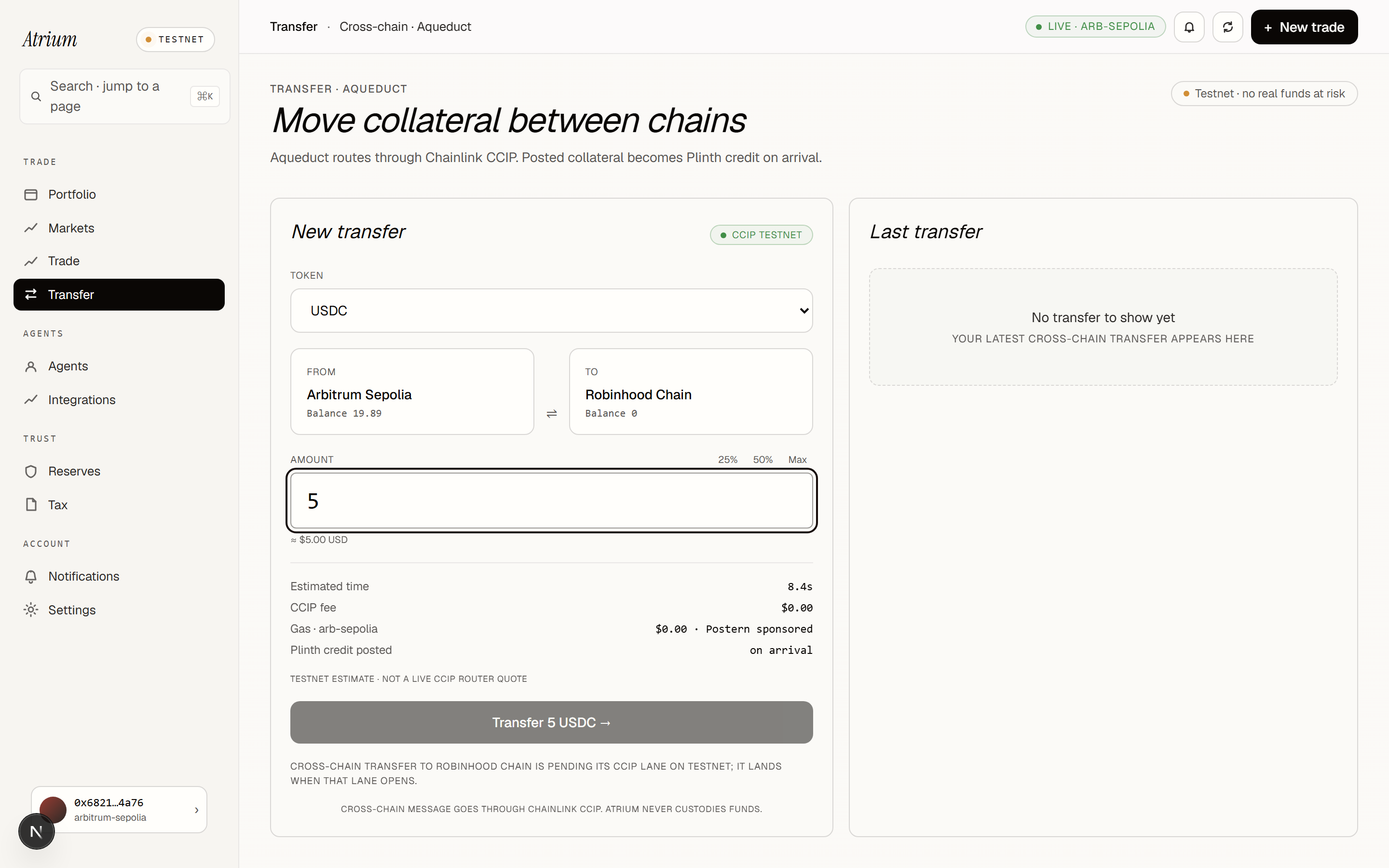 Cross-chain transfer with estimate